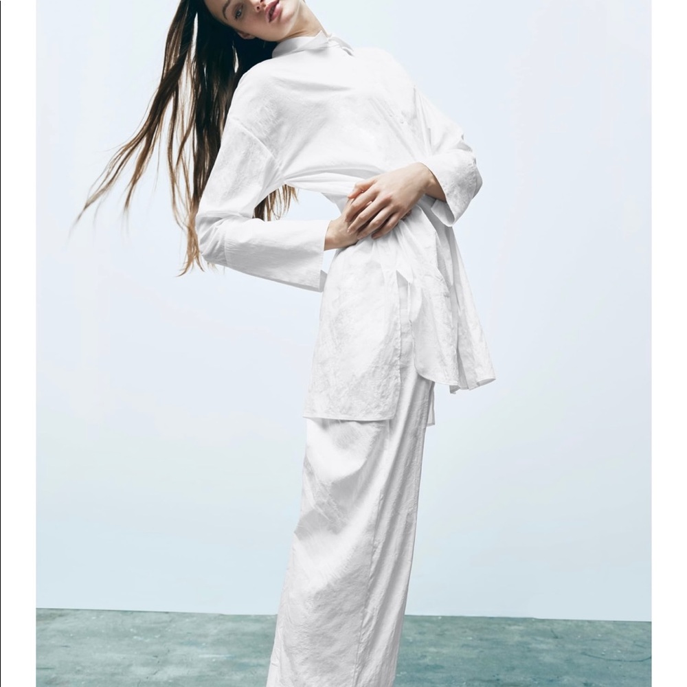 White Jacquard Button Down Shirt and Pant Set